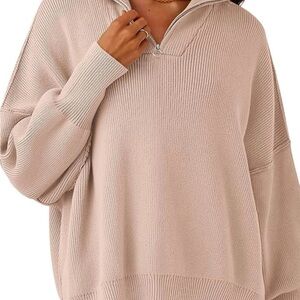 Women’s Half-Zip Pullover Sweater Hoodie - Beige